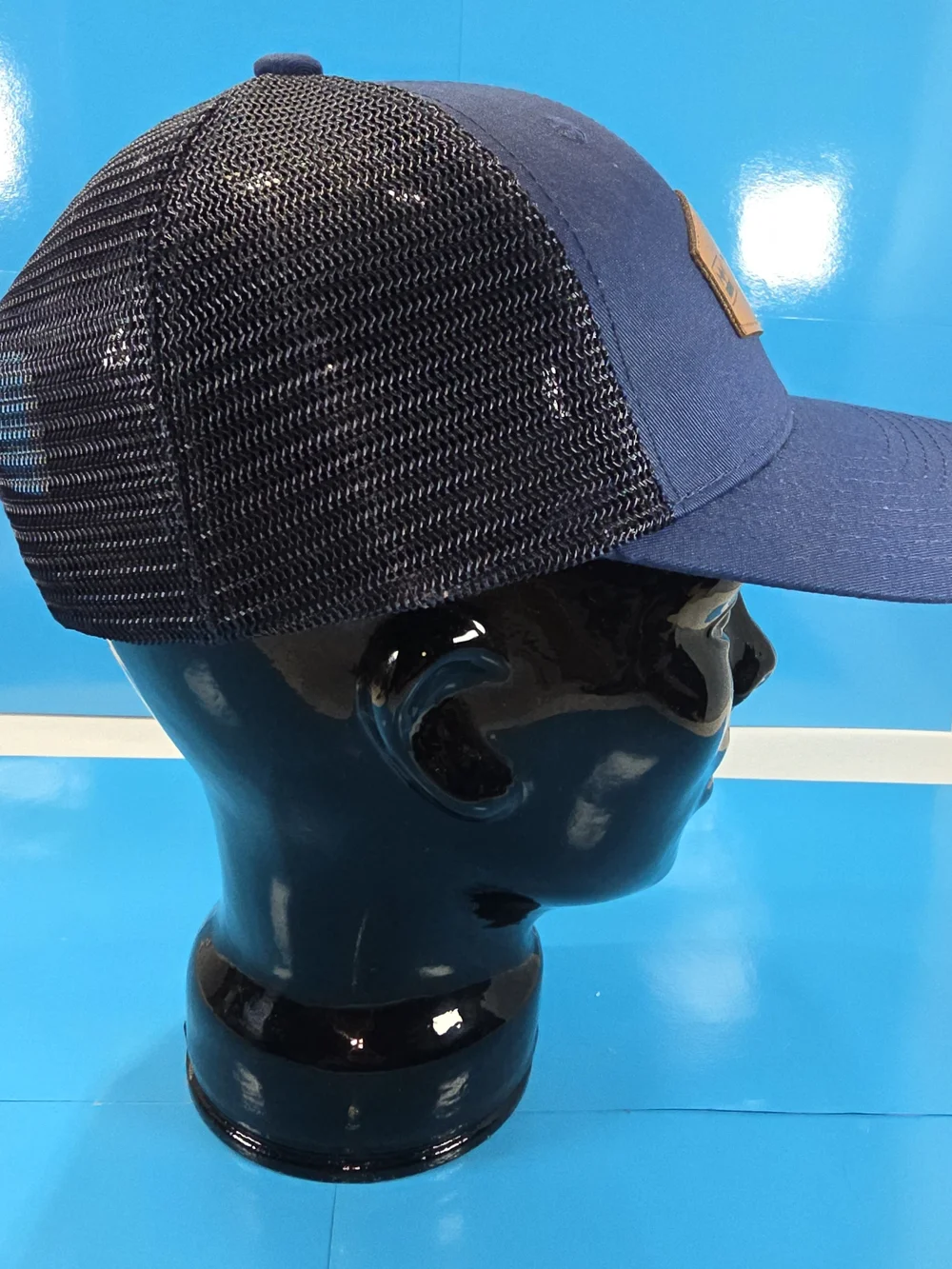 Men's Navy and Black Trucker Hat with Leather Patch